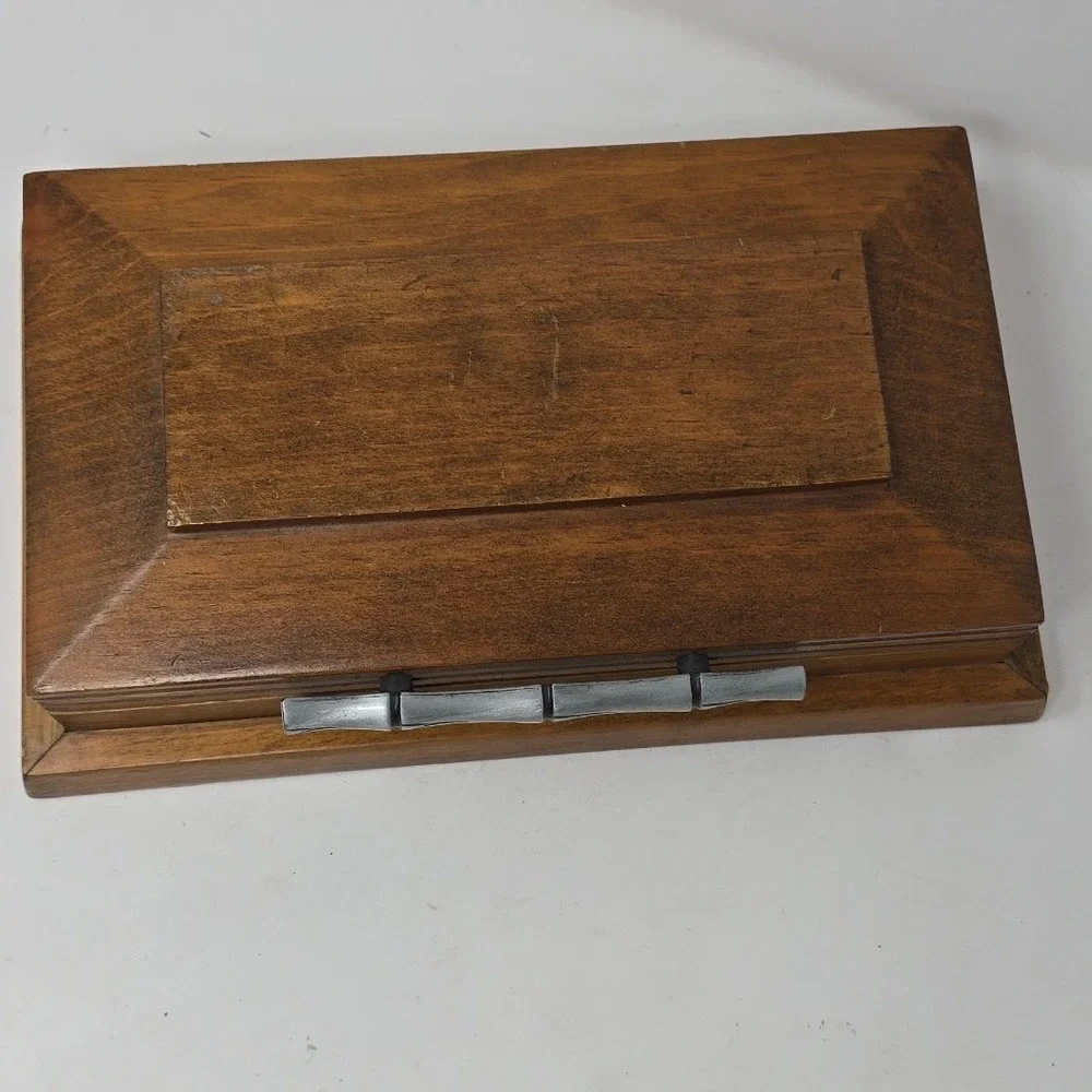Vtg wooden casket style jewelry trinket box hinged oddity gothic dark‎ academia